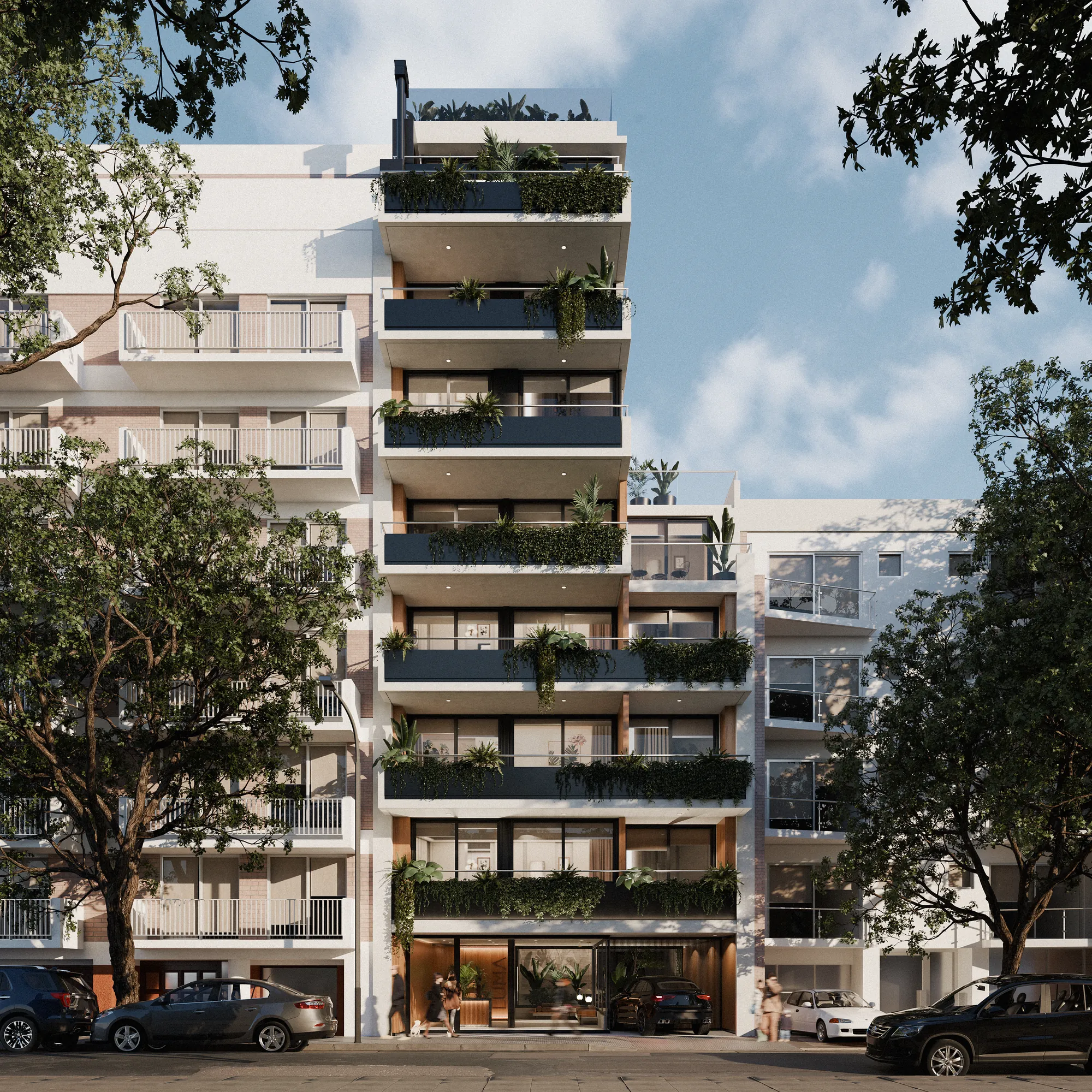 Render de la fachada de Luma Arcos en Belgrano