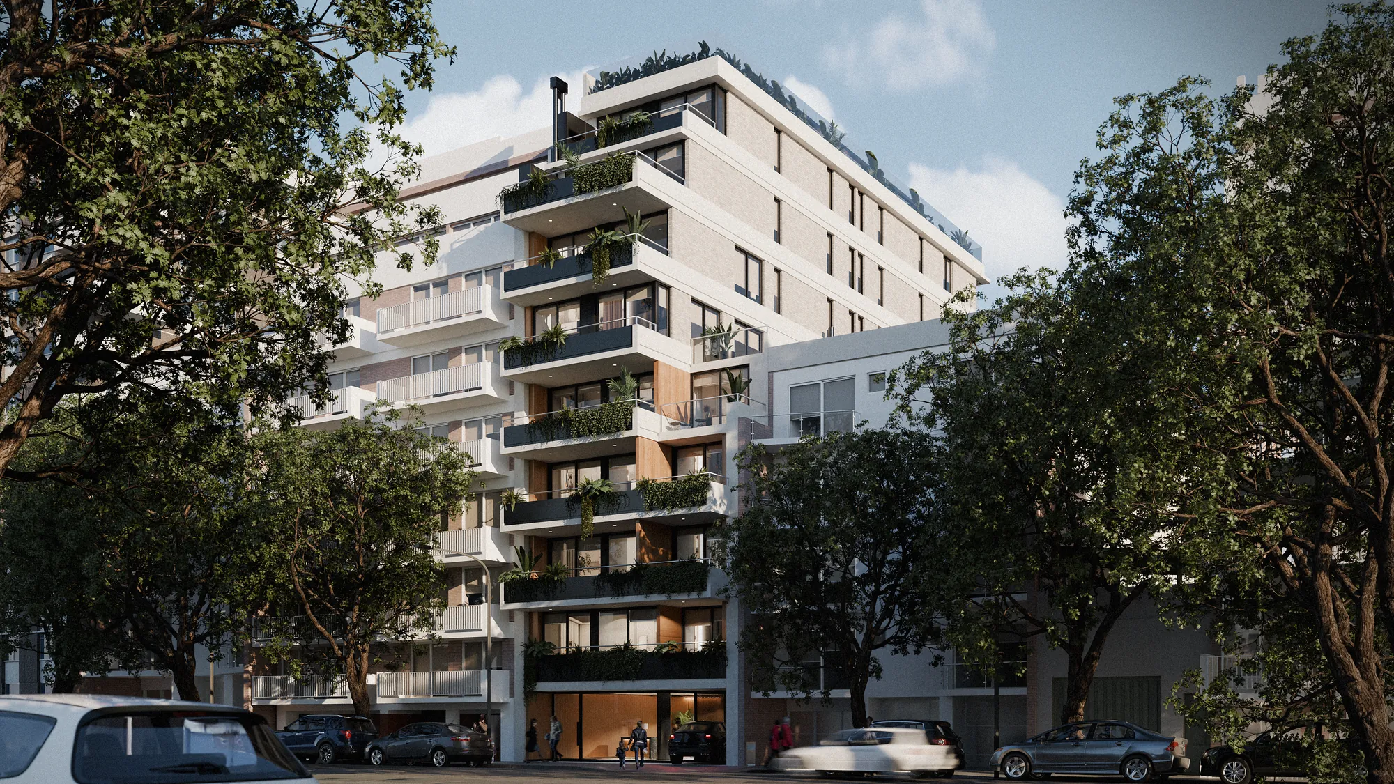 Render del frente de Luma Arcos en escorzo
